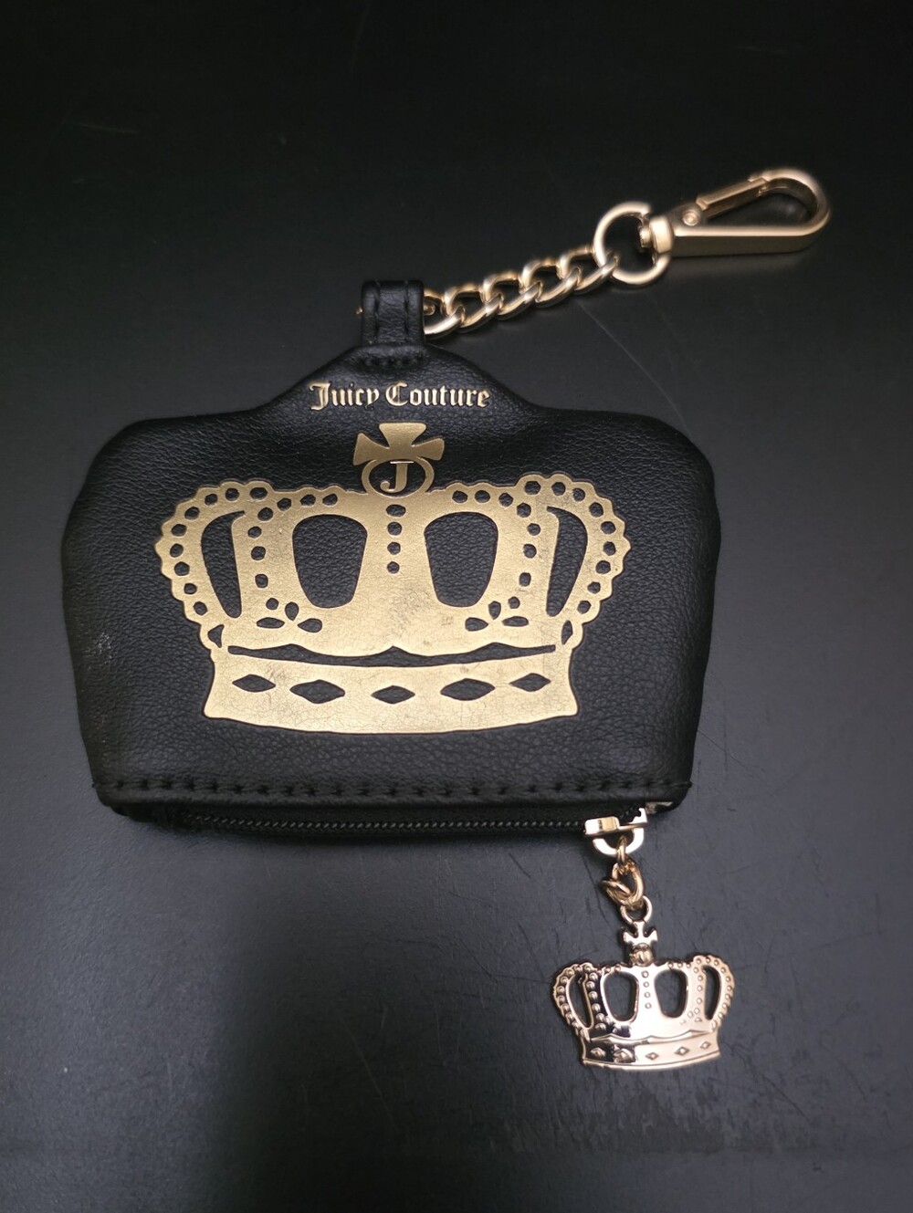 Juicy Couture Crown Coin Pouch Bag Charm Key Ring - Black & Gold